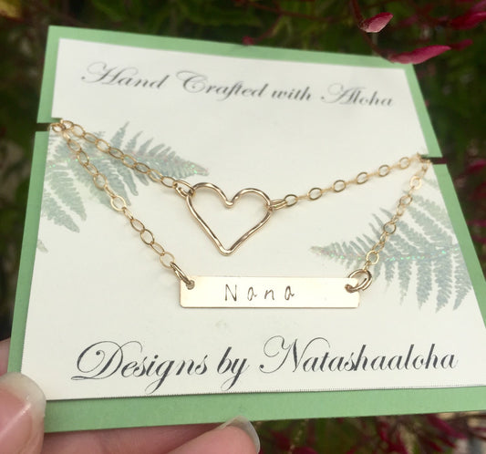 Monogram Necklace, Gold Bar Necklace, Nana Necklace, Personalized Necklace, Bar Necklace, Personalized Heart Necklace, natashaaloha - Natashaaloha, jewelry, bracelets, necklace, keychains, fishing lures, gifts for men, charms, personalized,