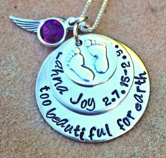 Memorial Necklace, Baby Memorial Gift, Sympathy Gift, Hand Stamped Memorial Necklace, Loss Of Loved One Gift, natashaaloha - Natashaaloha, jewelry, bracelets, necklace, keychains, fishing lures, gifts for men, charms, personalized,