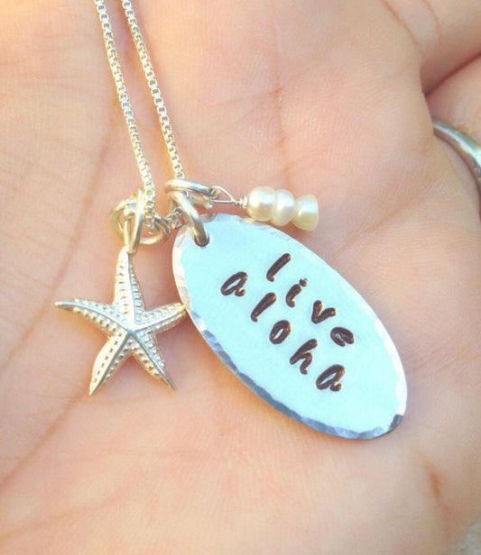 Live Aloha Necklace, Hawaiian Jewelry, Natashaaloha Jewelry, Hawaiian Necklace, Halau Necklace - Natashaaloha, jewelry, bracelets, necklace, keychains, fishing lures, gifts for men, charms, personalized,