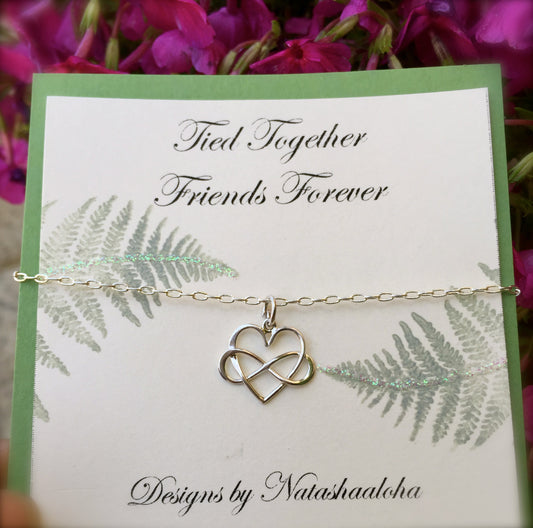Mom Necklace, Mother Daughter Jewerly, Heart Infinity Necklace, Tied Together Forever Friends,Bridesmaid Necklace, natashaaloh - Natashaaloha, jewelry, bracelets, necklace, keychains, fishing lures, gifts for men, charms, personalized,
