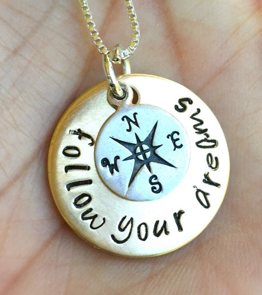 Graduation Gifts, Follow Your Dreams, Enjoy the Journey Necklace, Compass Necklace, Graduation Gifts, College Grad 2016 - Natashaaloha, jewelry, bracelets, necklace, keychains, fishing lures, gifts for men, charms, personalized,