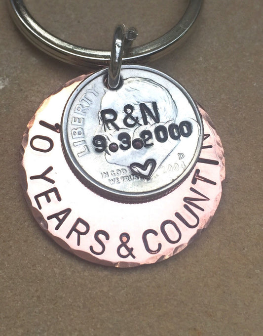Anniversary Gifts, 10 Years And Counting Gift, Custom Keychains, Natashaaloha - Natashaaloha, jewelry, bracelets, necklace, keychains, fishing lures, gifts for men, charms, personalized,