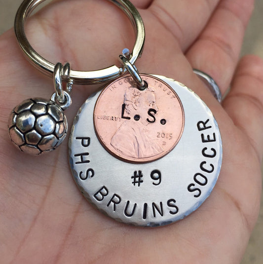 Soccer Keychain, Boyfriend Gift, Personalized Sports Gift, Hand Stamped Keychain,High School Gift, College Gifts, Christmas G - Natashaaloha, jewelry, bracelets, necklace, keychains, fishing lures, gifts for men, charms, personalized, 