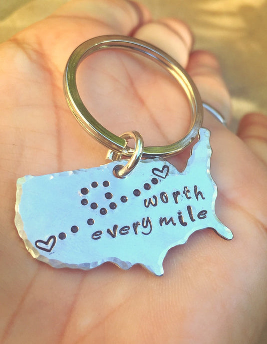 Missing You, Fathers Day Gift, Worth Every Mile, United States Keychain, Gifts for Men, Long Distance Keychain, Couples Keychain - Natashaaloha, jewelry, bracelets, necklace, keychains, fishing lures, gifts for men, charms, personalized,