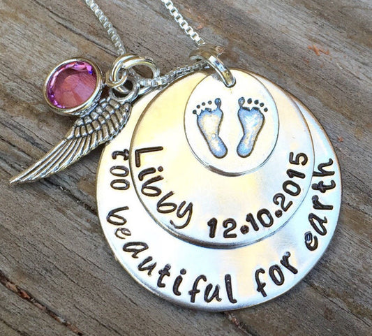 Memorial Necklace, Baby Memorial Gift, Sympathy Gift, Hand Stamped Memorial Necklace, Loss Of Loved One Gift, natashaaloha - Natashaaloha, jewelry, bracelets, necklace, keychains, fishing lures, gifts for men, charms, personalized, 