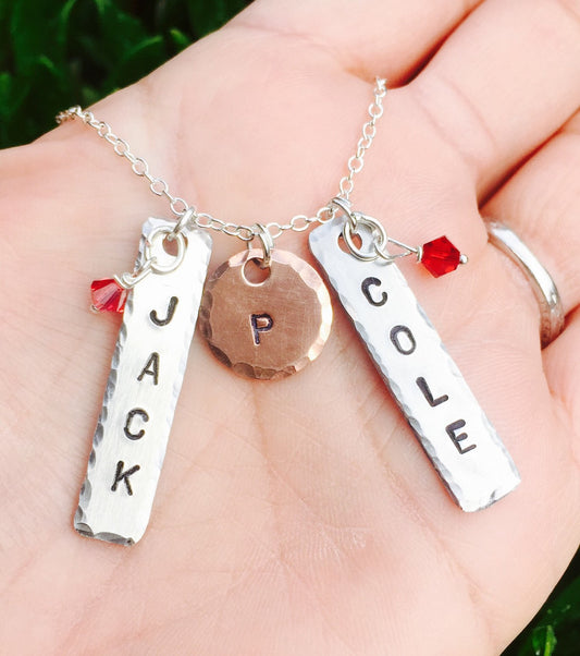 Monogram Necklace, Mother Necklace, Hand Stamped Monogram Necklace, Personalized Necklace, natashaaloha - Natashaaloha, jewelry, bracelets, necklace, keychains, fishing lures, gifts for men, charms, personalized,