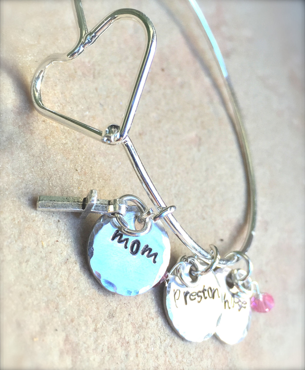 Mom Bracelet, Personalized Bangle Bracelet, Custom Bangle, Personalized Family Bangle, Hand Stamped Custom Bangle, Valentine Gifts - Natashaaloha, jewelry, bracelets, necklace, keychains, fishing lures, gifts for men, charms, personalized, 