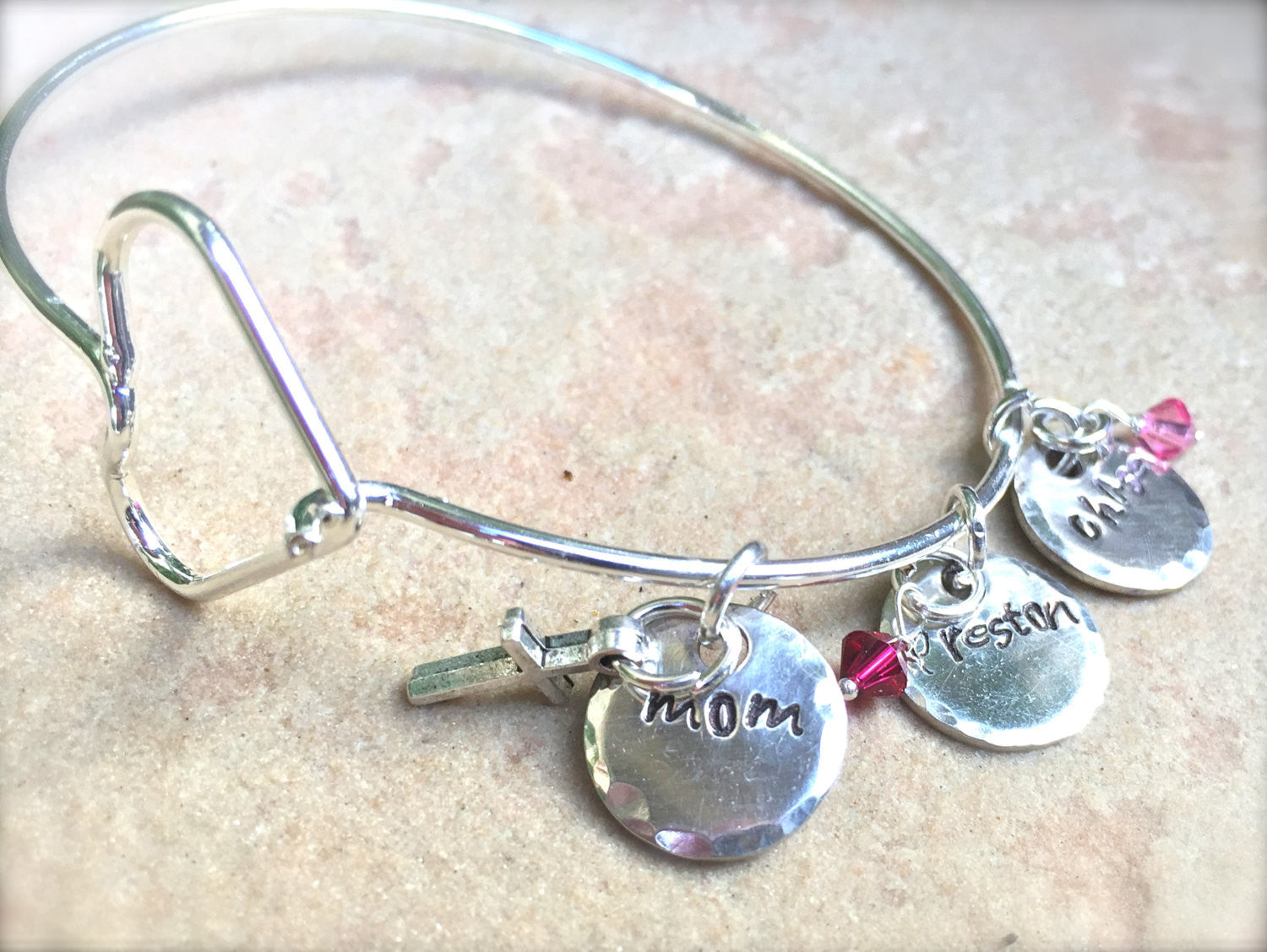 Mom Bracelet, Personalized Bangle Bracelet, Custom Bangle, Personalized Family Bangle, Hand Stamped Custom Bangle, Valentine Gifts - Natashaaloha, jewelry, bracelets, necklace, keychains, fishing lures, gifts for men, charms, personalized, 