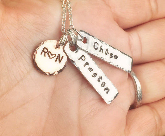 Mother Necklace, Hand Stamped Personalized Necklace, Personalized Necklace,natashaaloha - Natashaaloha, jewelry, bracelets, necklace, keychains, fishing lures, gifts for men, charms, personalized, 