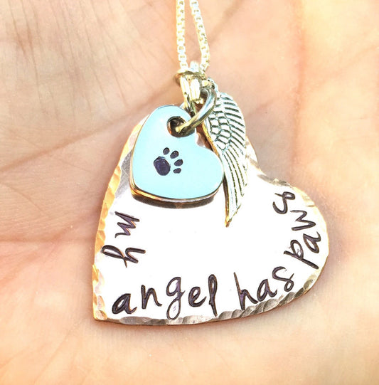 My Angel Has Paws, Pet Memorial, Furever in my heart Necklace, miss my pet, sympathy pet gift, natashaaloha - Natashaaloha, jewelry, bracelets, necklace, keychains, fishing lures, gifts for men, charms, personalized,