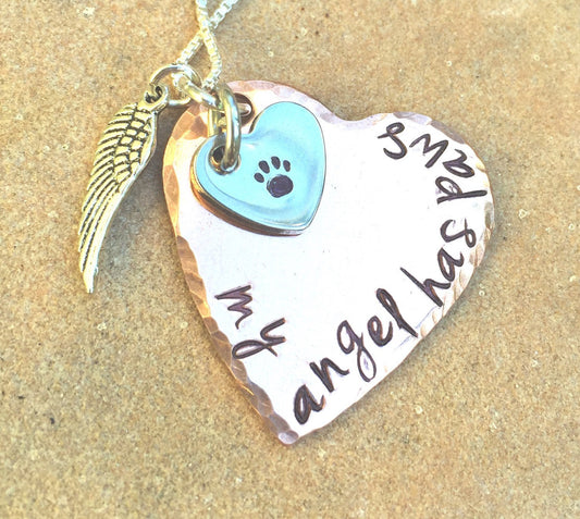 My Angel Has Paws, Pet Memorial, Furever in my heart Necklace, miss my pet, sympathy pet gift, natashaaloha - Natashaaloha, jewelry, bracelets, necklace, keychains, fishing lures, gifts for men, charms, personalized,