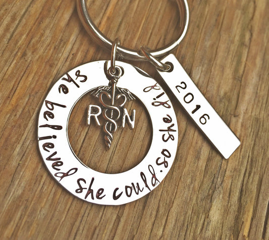 Graduation Gift, She Believed She Could So She Did, Graduation Nurse, RN Gift, graduation 2016 - Natashaaloha, jewelry, bracelets, necklace, keychains, fishing lures, gifts for men, charms, personalized, 
