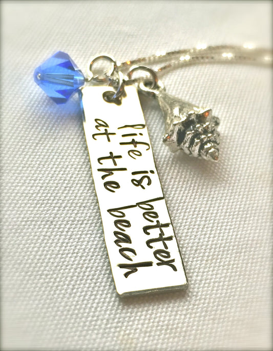 Life Is Better At The Beach Necklace, Mother's Day Gifts, Graduation Gift, Hawaiian Jewelry, Hand Stamped Necklace, Girlfriend, natashaaloha - Natashaaloha, jewelry, bracelets, necklace, keychains, fishing lures, gifts for men, charms, personalized,