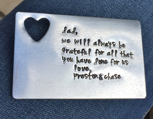Wallet Insert, Personalized Wallert Insert,Boyfriend Gift, Father of The Bride, Gifts For Men, natashaaloha - Natashaaloha, jewelry, bracelets, necklace, keychains, fishing lures, gifts for men, charms, personalized,