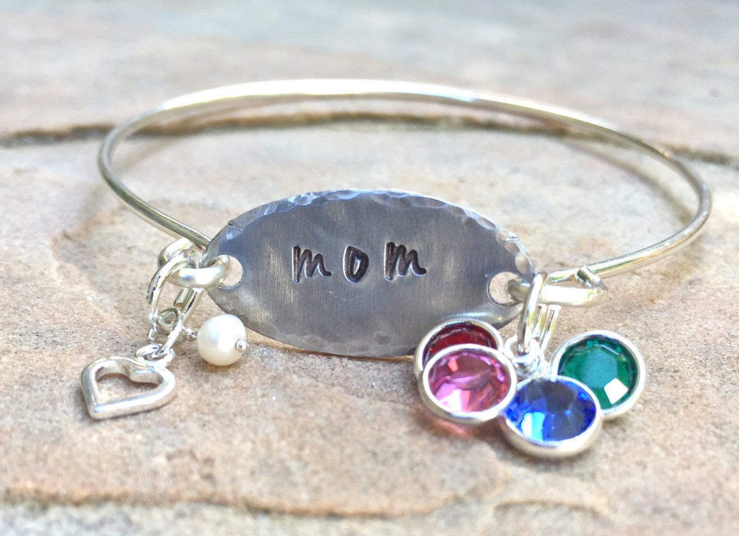 Mom Bangle, Mother's Day Gift, Mother Daughter Bracelet, Mother Children Bracelet, Hand Stamped - Natashaaloha, jewelry, bracelets, necklace, keychains, fishing lures, gifts for men, charms, personalized, 