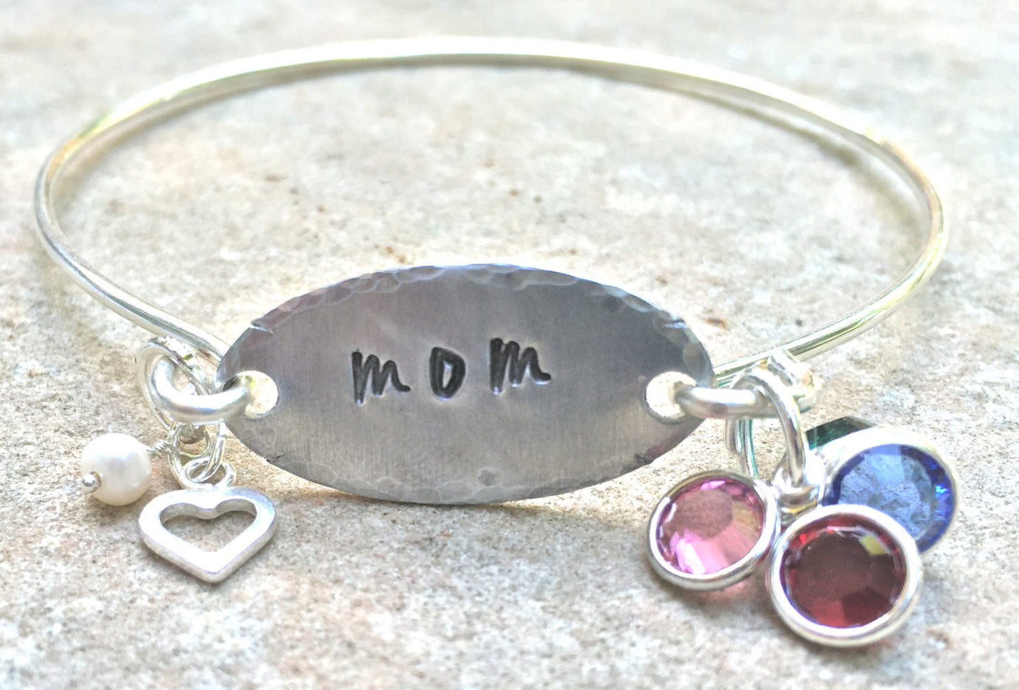 Mom Bangle, Mother's Day Gift, Mother Daughter Bracelet, Mother Children Bracelet, Hand Stamped - Natashaaloha, jewelry, bracelets, necklace, keychains, fishing lures, gifts for men, charms, personalized, 