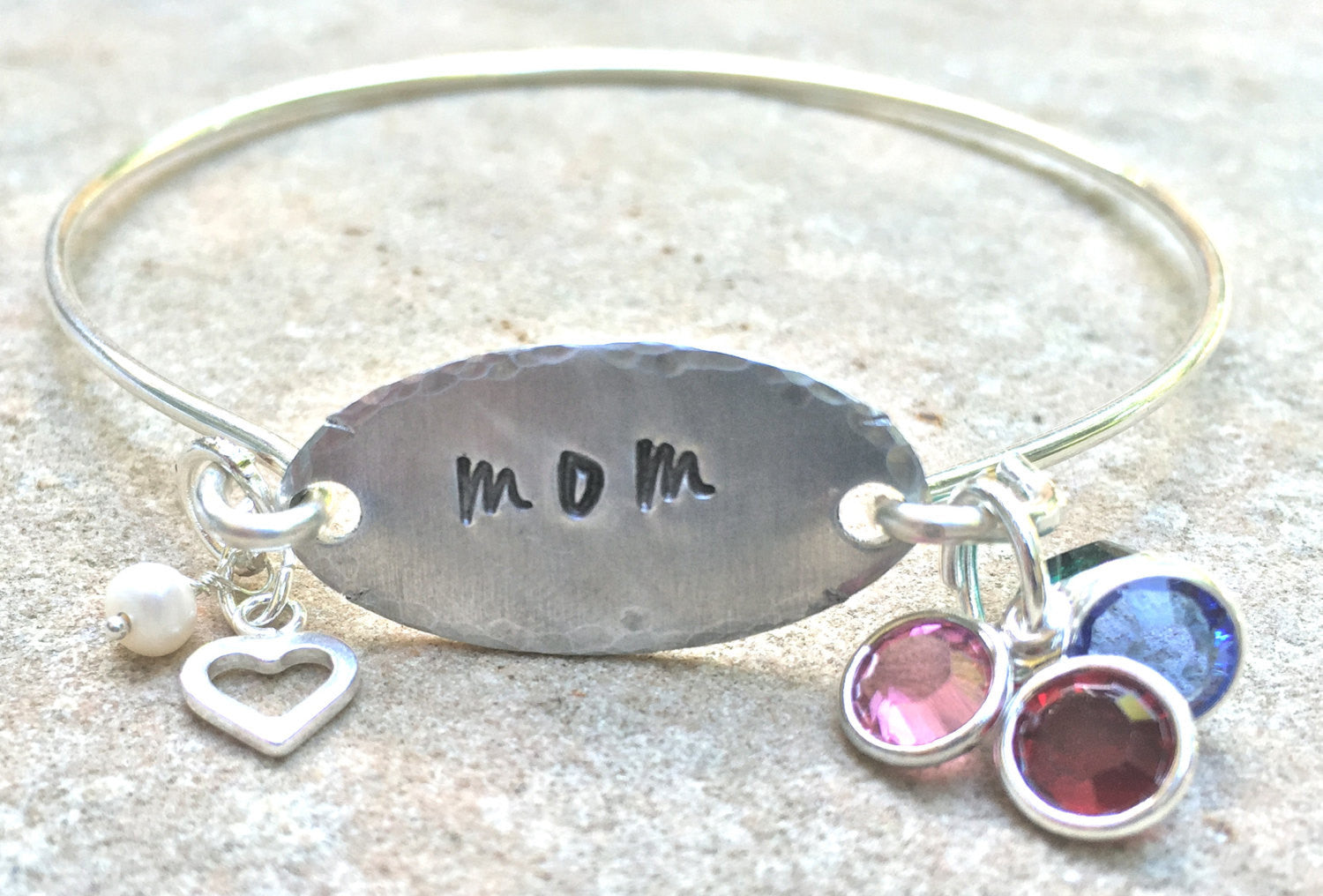 Mom Bangle, Mother's Day Gift, Mother Daughter Bracelet, Mother Children Bracelet, Hand Stamped - Natashaaloha, jewelry, bracelets, necklace, keychains, fishing lures, gifts for men, charms, personalized, 