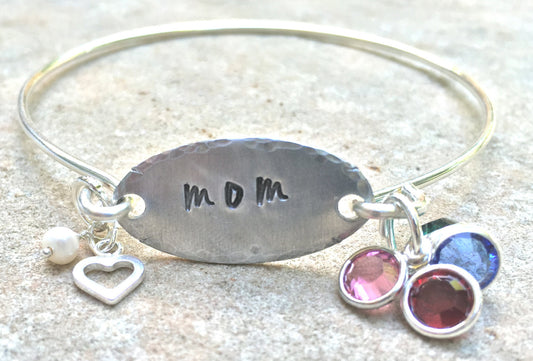 Mom Bangle, Mother's Day Gift, Mother Daughter Bracelet, Mother Children Bracelet, Hand Stamped - Natashaaloha, jewelry, bracelets, necklace, keychains, fishing lures, gifts for men, charms, personalized, 