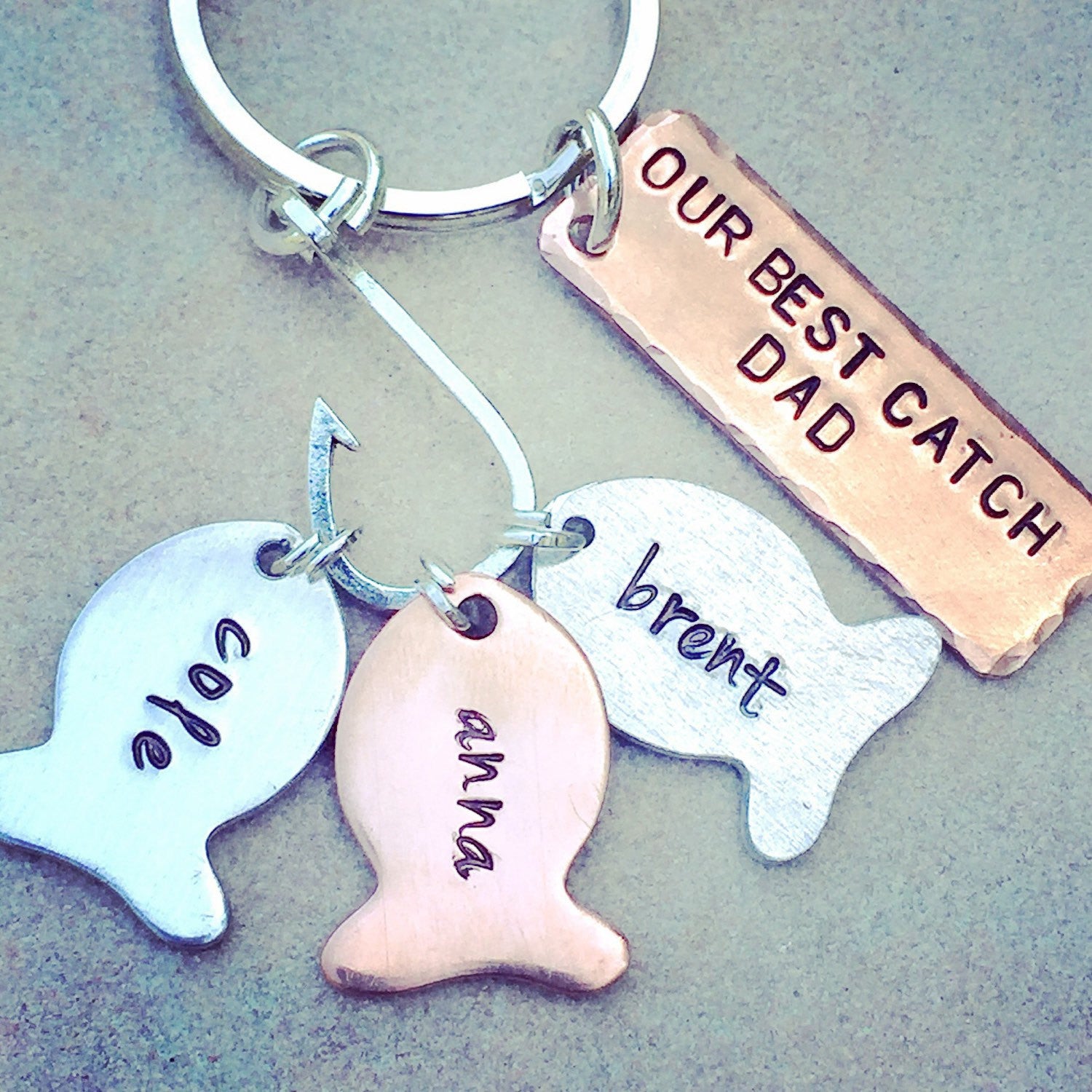 Fishing Keychain, Our Best Catch Dad, Fish Keychain, Personalized Fishing Keychain, natashaaloha - Natashaaloha, jewelry, bracelets, necklace, keychains, fishing lures, gifts for men, charms, personalized, 