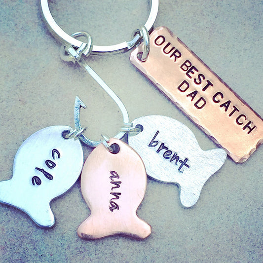 Hooked On Dad Fishing Keychain - Natashaaloha, jewelry, bracelets, necklace, keychains, fishing lures, gifts for men, charms, personalized,