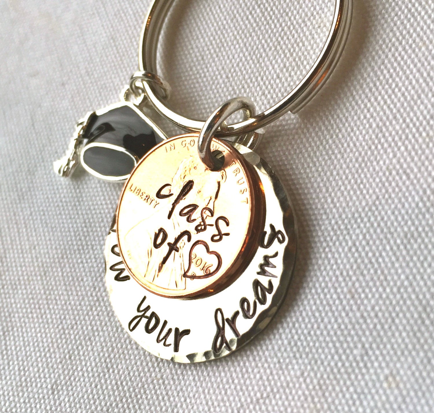 Graduation Gifts, Personalized Penny Keychain, Grad Gifts, Penny Keychains, Gradaution 2016, Follow Your Dreams, Do What You Love - Natashaaloha, jewelry, bracelets, necklace, keychains, fishing lures, gifts for men, charms, personalized, 