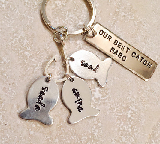 Daddys #1 Fishing Buddies, Hooked On Dad, Fishing Keychain - Natashaaloha, jewelry, bracelets, necklace, keychains, fishing lures, gifts for men, charms, personalized, 