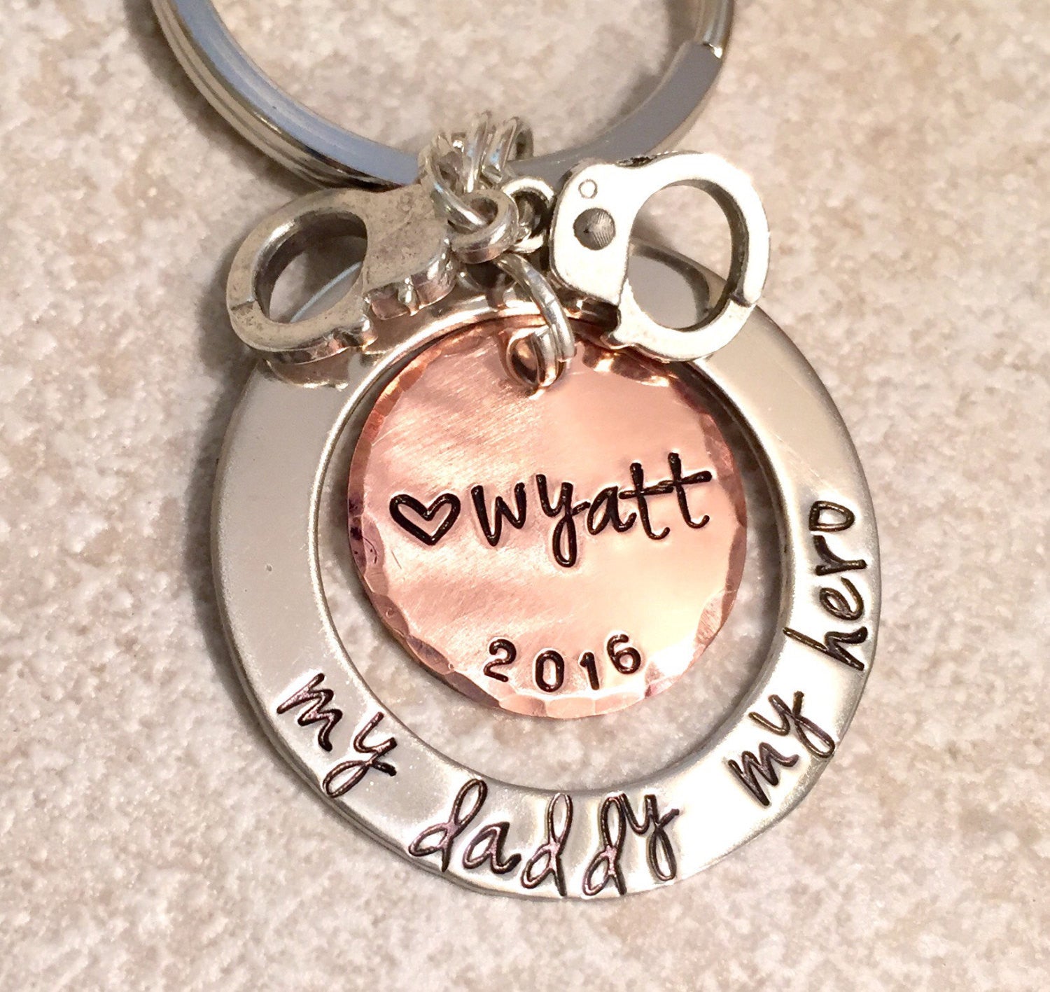 My Daddy My Hero, Daddy Keychain, Police Officer Keychain, Personalized Keychains, Academy Graduation Gift, Firefighter Gift, natashaaloha - Natashaaloha, jewelry, bracelets, necklace, keychains, fishing lures, gifts for men, charms, personalized, 