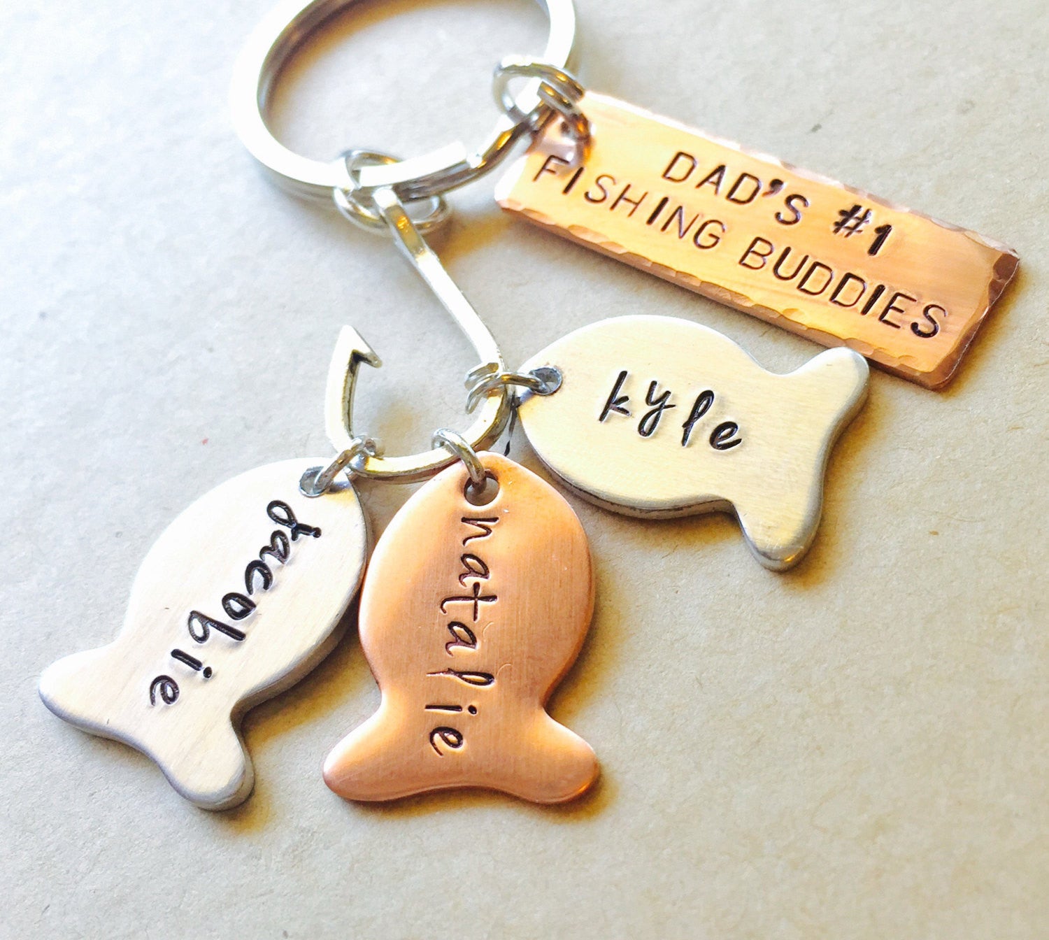Daddys #1 Fishing Buddies, Hooked On Dad, Fishing Keychain - Natashaaloha, jewelry, bracelets, necklace, keychains, fishing lures, gifts for men, charms, personalized, 