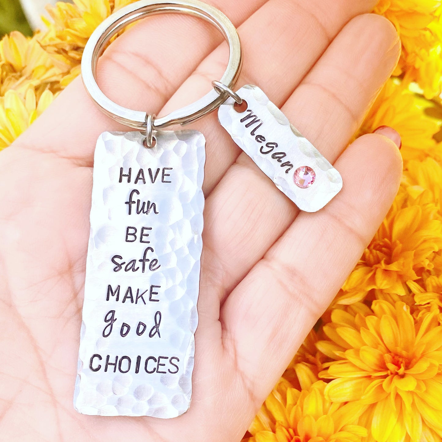 Have Fun Be Safe Make Good Choices Keychain, Sweet 16 Gifts - Natashaaloha, jewelry, bracelets, necklace, keychains, fishing lures, gifts for men, charms, personalized, 